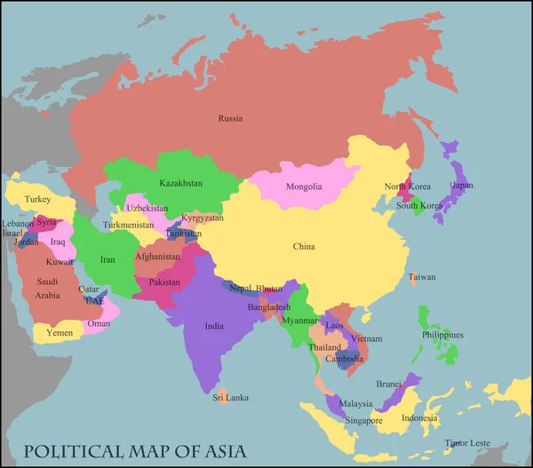 亚洲的政治地图 — 图库矢量图片