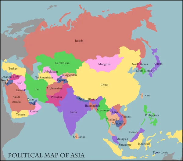 Mapa político da Ásia — Vetor de Stock