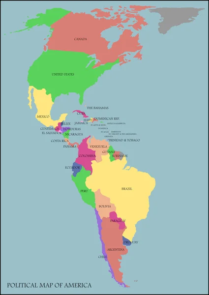 Карта американского континента со странами крупно на русском