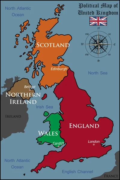 Mapa político do Reino Unido — Vetor de Stock