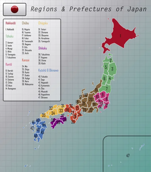 Regiony a prefektur Japonska — Stockový vektor