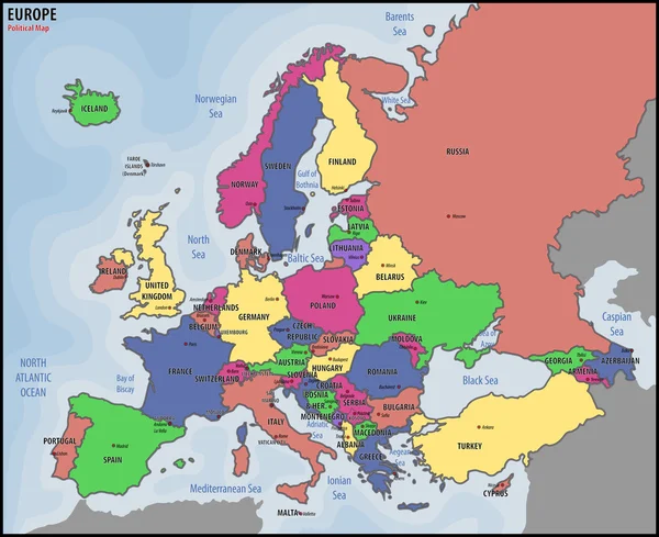 Mappa politica dell'Europa — Vettoriale Stock