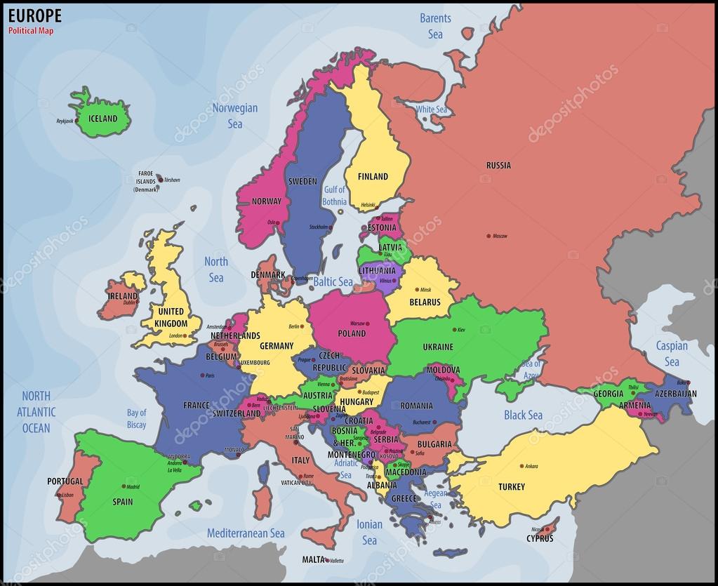 Politická mapa Evropy Stock Vector od © pablofdezr1984 67163951
