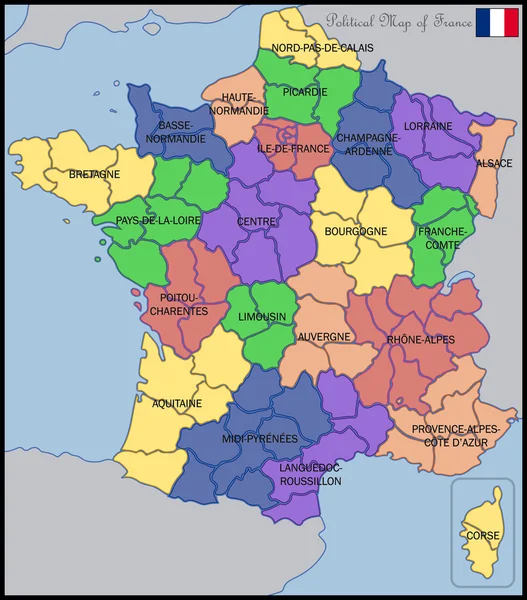 Mappa politica della Francia — Vettoriale Stock