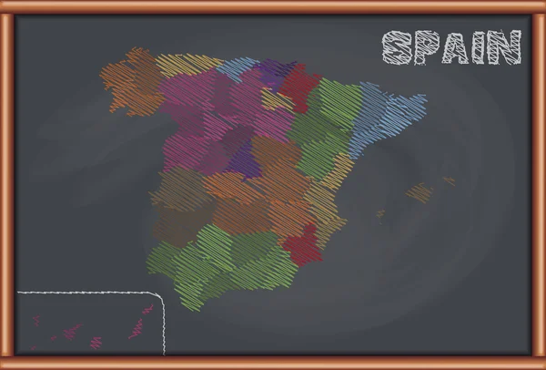 Krijtbord met de politieke kaart van Spanje — Stockvector
