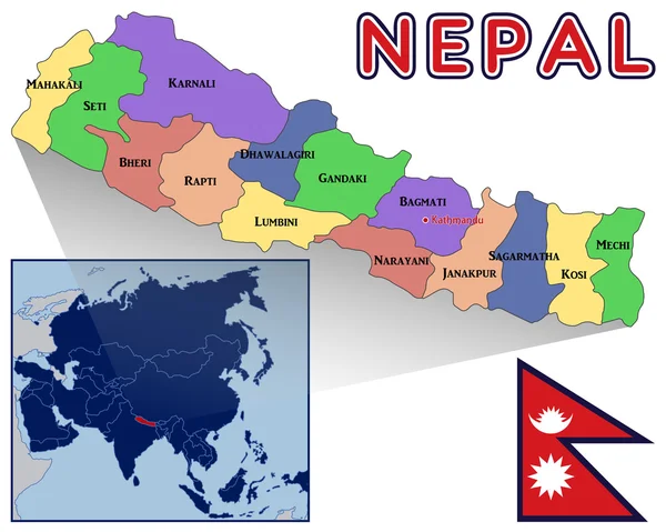 Map, Flag and Location of Nepal — Stock Vector