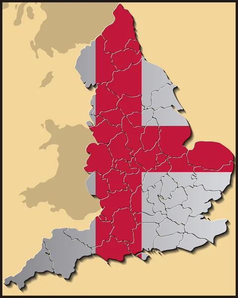 Karta över England med flagga — Stock vektor