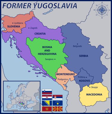 Map, Location and Flags of the Former Yugoslavia clipart