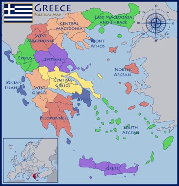 Map, Flag and Location of Greece