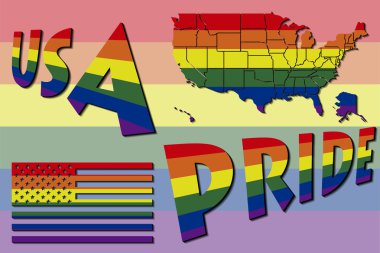 USA Pride Map and Flag