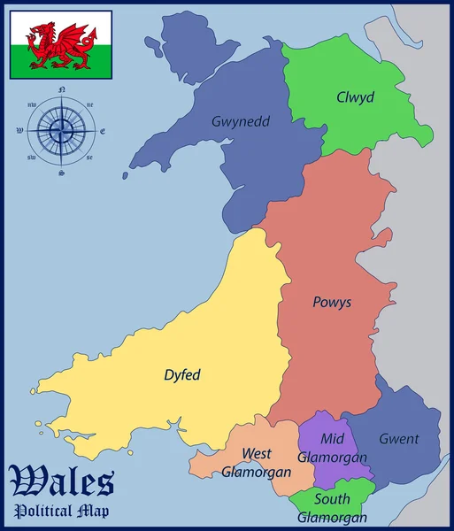 Political Map and Flag of Wales — Stock Vector