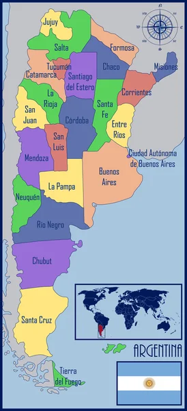 Localisation, drapeau et carte de l'Argentine — Image vectorielle