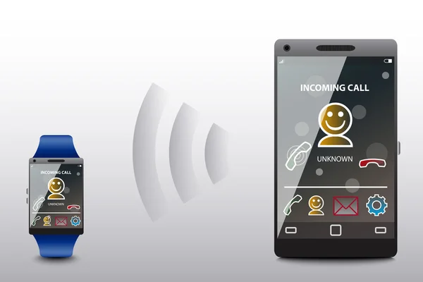 Chiamata in arrivo in Smart Phone e Smart Watch — Vettoriale Stock