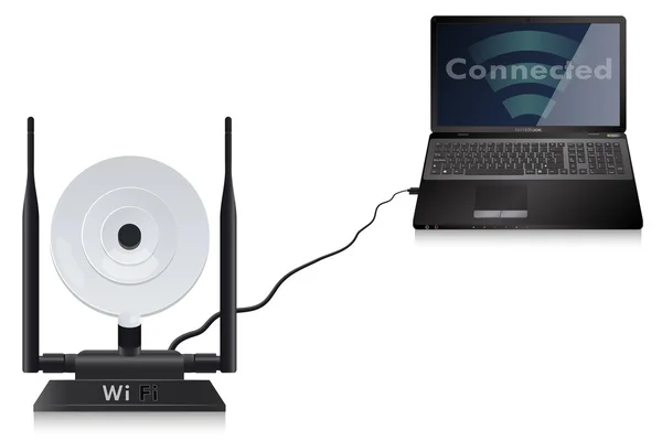 PC mit Wifi-Antenne verbunden — Stockvektor
