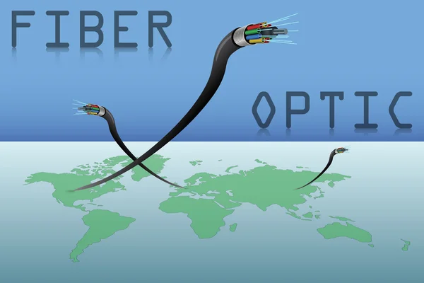 Cables de fibra óptica y mapa del mundo — Archivo Imágenes Vectoriales