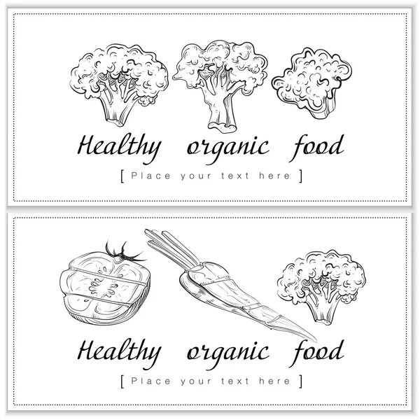 Aliments biologiques sains. Bannière horizontale fraîche et savoureuse — Image vectorielle