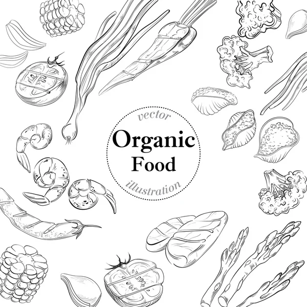 Органический баннер свежей пищи. Линейная векторная иллюстрация — стоковый вектор