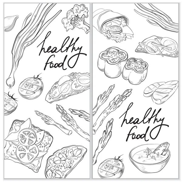 Υγιεινά και χορταστικά γεύματα. Βιολογικό Εστιατόριο πρότυπο banner. Γραμμικό γραφικό — Διανυσματικό Αρχείο