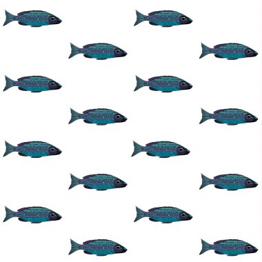 Vektör dekoratif desen beyaz zemin üzerine mavi balık