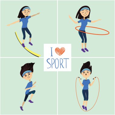 Kız simgeler eğitim ayarlayın. Sporu severim
