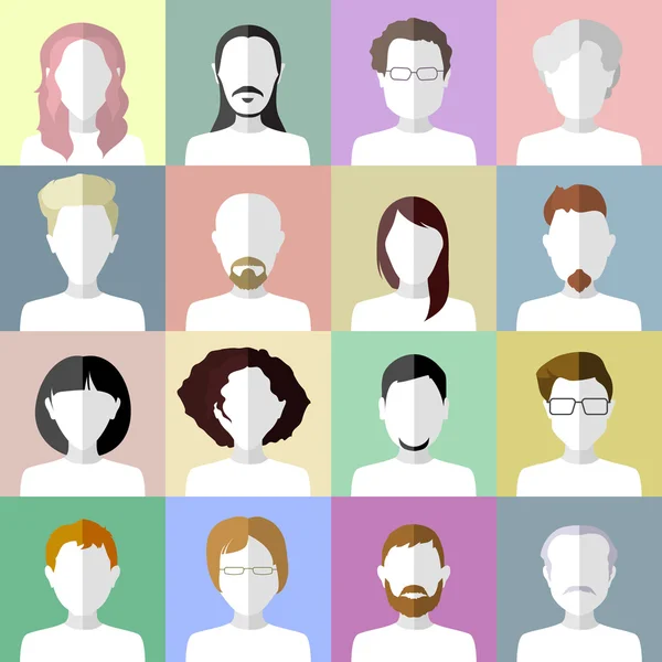 Iconos de gente plana. Conjunto de iconos de personas con estilo sobre fondo multicolor . — Vector de stock