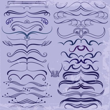 Kaligrafi öğeleri tasarım için vintage kümesi. Dekoratif Swirls, Scrolls, bölücüler. Vintage vektör çizim mavi tonlarında