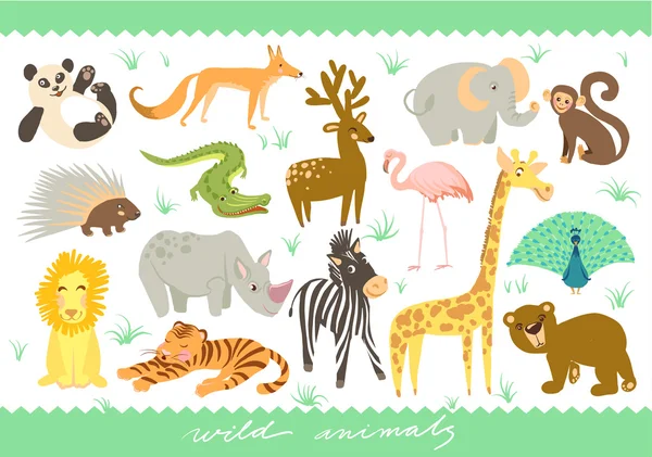 Gran conjunto de ilustración vectorial. Zoológico animales lindos . — Vector de stock