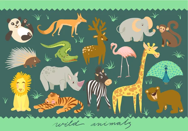 Stora vektor uppsättning illustration av djur. Zoo söta djur. — Stock vektor