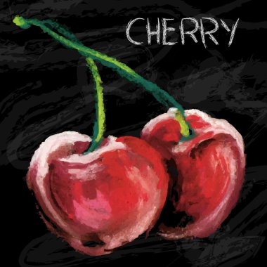 Olgun kırmızı kiraz meyveleri yeşil yaprakları ile