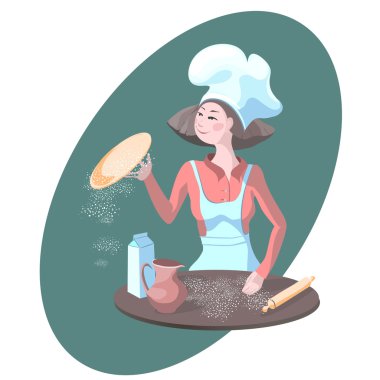 Güzel kadın bir pizza ile aşçı.