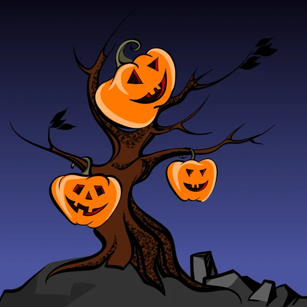 Gruseliger Baum in der Halloween-Nacht — Stockvektor
