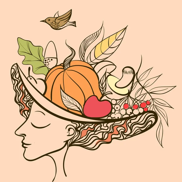 Portret van floral herfst meisje — Stockvector
