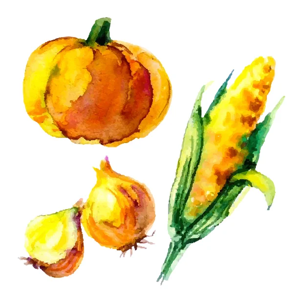 Ensemble de légumes aquarelle — Image vectorielle