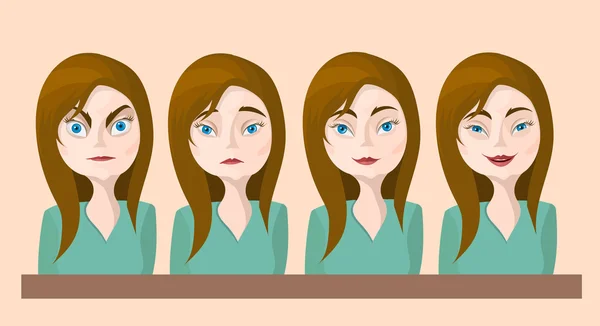 Mujer haciendo diferentes expresiones faciales — Archivo Imágenes Vectoriales