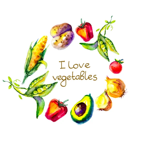 J'adore les légumes, cadre rond — Image vectorielle