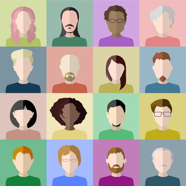 Iconos de gente. Conjunto de elegantes iconos de personas planas sobre fondo multicolor . — Vector de stock