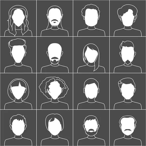 People icons. Set of stylish people icons in black and white on dark background — Stock Vector