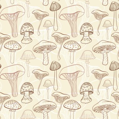 Farklı el ile Seamless Modeli mantar kahverengi pastel tonlarda çizilmiş..
