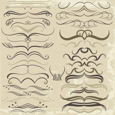 Kaligrafi öğeleri tasarım için vintage kümesi. Dekoratif Swirls, Scrolls, bölücüler. Vintage vektör illüstrasyon kahverengi tonlarında.