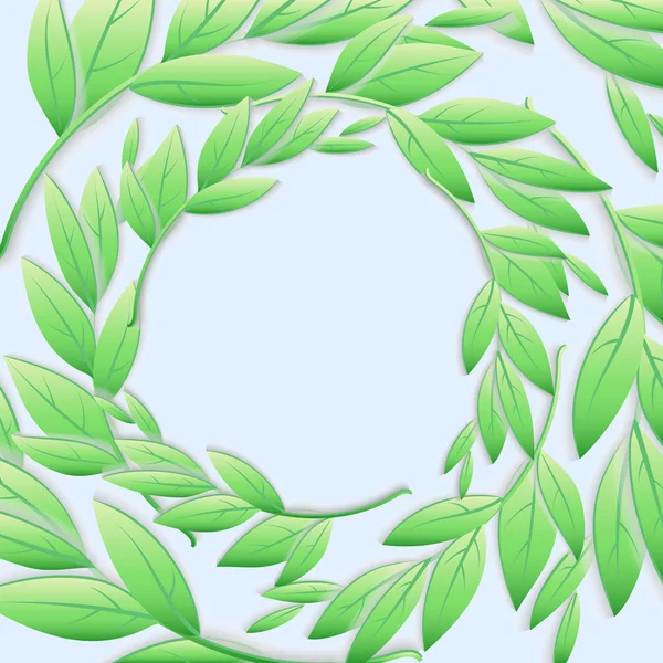 Kruhový rám zelené větve a listí. — Stockový vektor