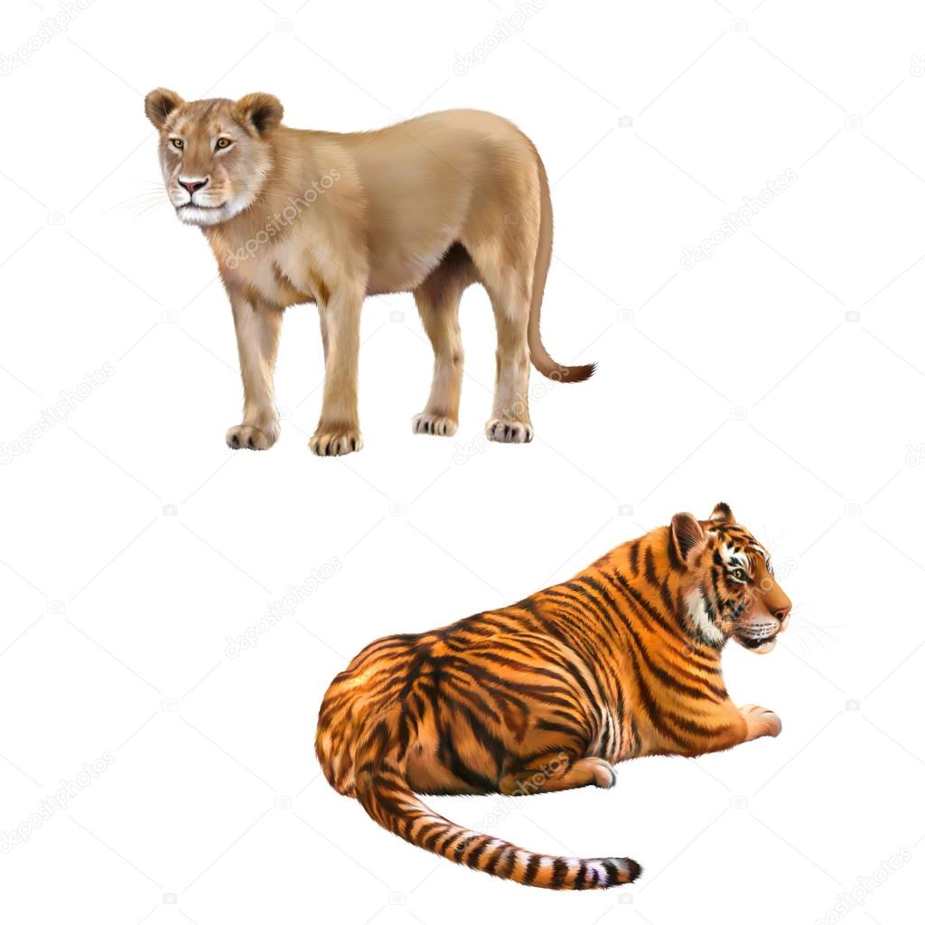 Panthera leo and Bengal Tiger