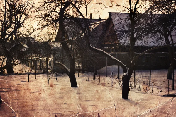 Kış Köyü eski ev ile — Stok fotoğraf