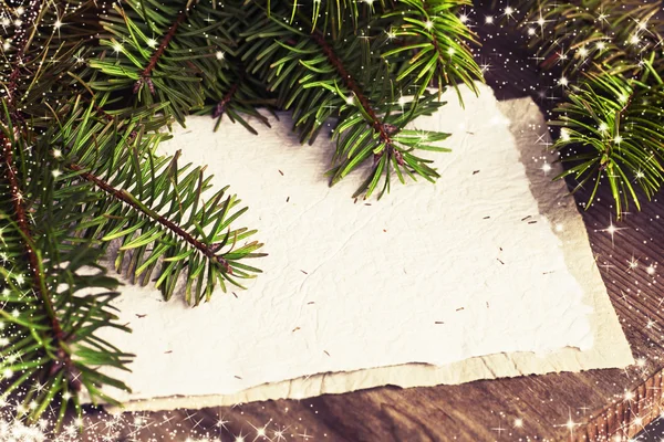 Fir tree branches and paper — Stock Photo, Image