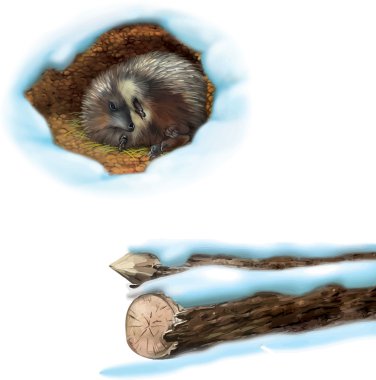 Hedgehog and tree logs clipart
