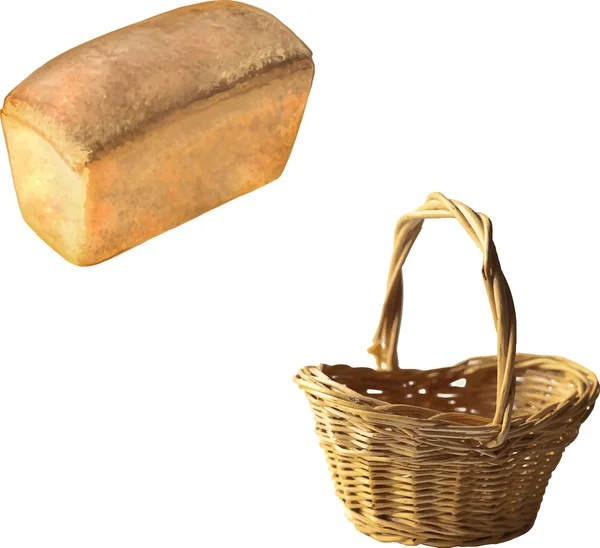 Wicker basket and white bread — Stock Vector