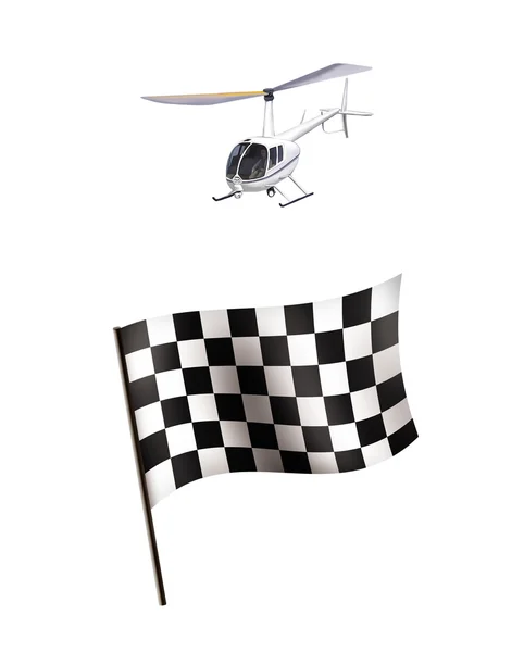 Ilustração de bandeira de corrida e helicóptero isolado sobre fundo branco — Fotografia de Stock