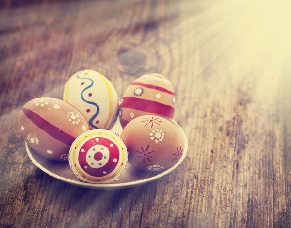 Colorful Easter eggs on table — Stock Photo, Image