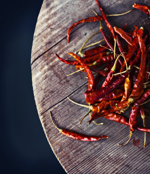 Red hot chili peppers on table