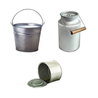 Süt, Tincan tırtıllı Metal teneke kutu açıldı, konserve gıda ile metal kova. Hazır için senin tasarım, illüstrasyon süt olabilir izole üzerinde beyaz arka plan