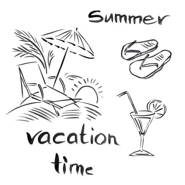 Black and white illustration of traveling themes, Summer vocation background — Stock Photo, Image